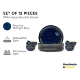 Ceramic Dinner Set Of 12 Pcs, Blue Green | Crockery Set For Dining Table - Dining Sets Crockery Items | Glossy Finish Premium Stoneware Dinner Set | 6 Dinner Plates+ 6 Veg Small Bowls, 180ml Each